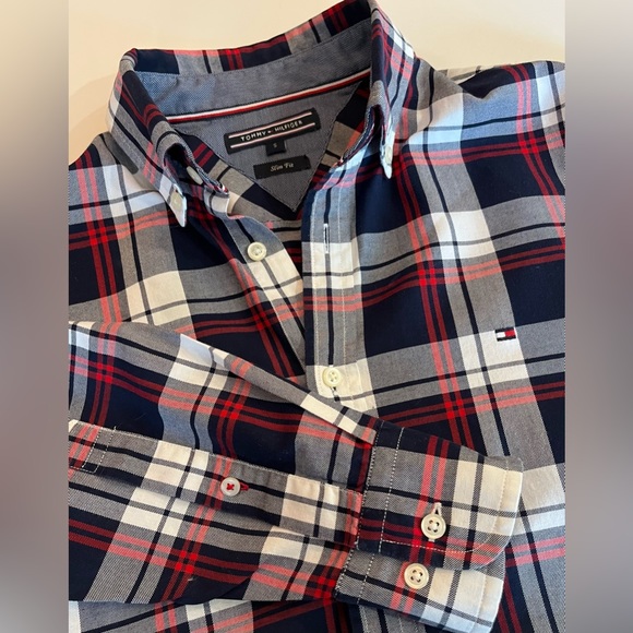 TOMMY HILFIGER Shirt Tartan Plaid Button Down Long Sleeve Red White Blue. - Picture 9 of 9